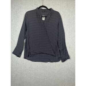 Ann Taylor Blouse Top Women Size MP Black Polka Dot Surplice Neck NWT